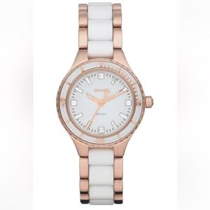 DKNY Ceramic White & Rose Gold Dial Women's Watch.